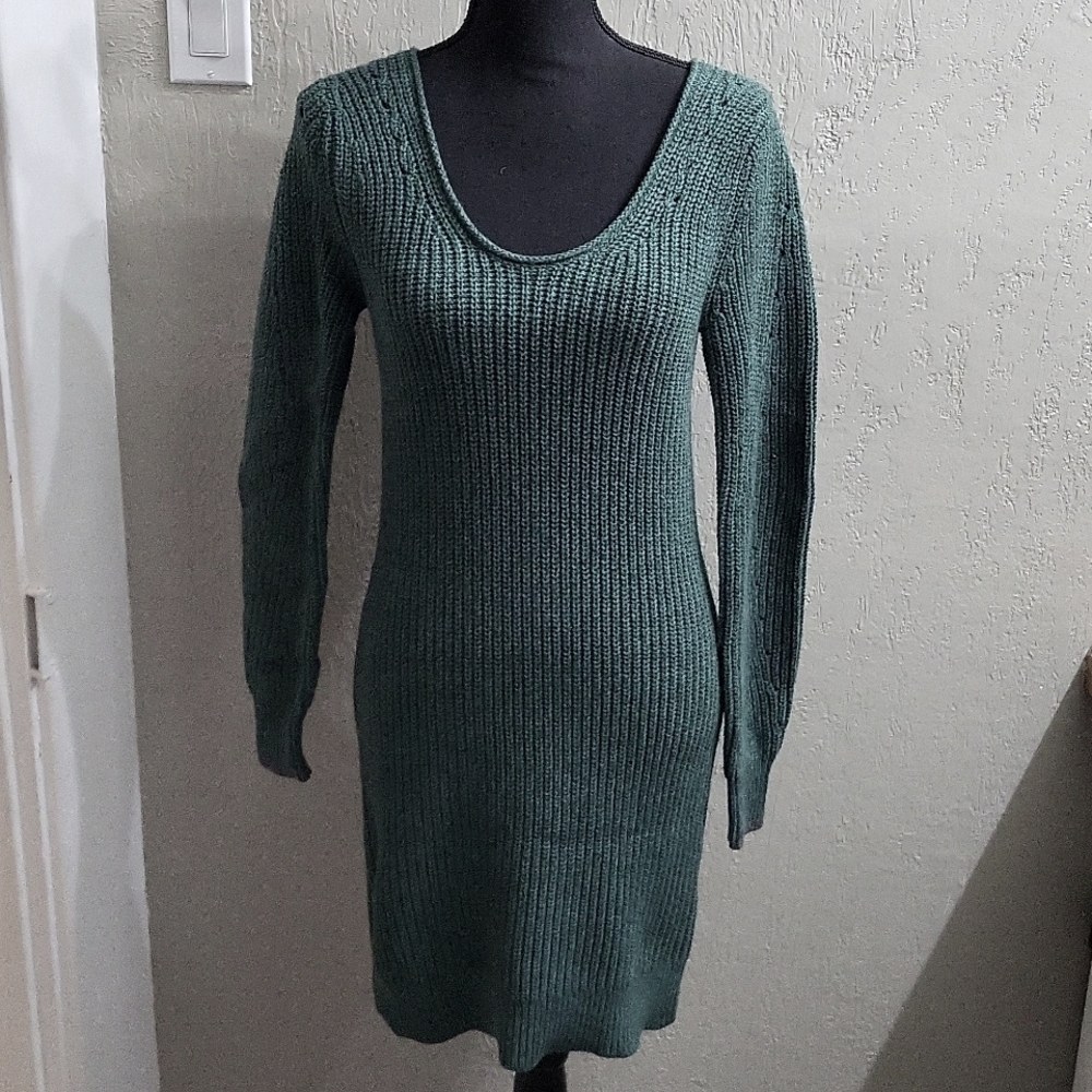 Abercrombie & Fitch Green V Neck Long Sleeve Sweater Dress - Picture 4 of 9